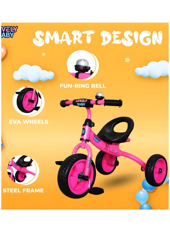 DAT Kids Tricycle 3-Wheel Toddler Bike with Bell, Steel Frame & EVA Wheels, Pink, Age 1–3 Years, 15 kg Capacity (70 x 50 x 55 cm) - Image 2